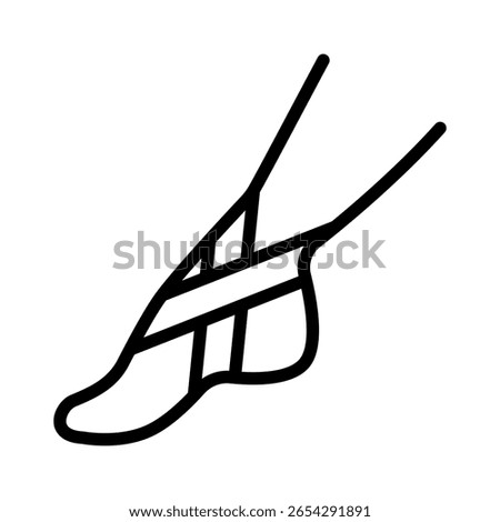 Ankle joint kinesio tape strips outline icon. Elastic therapeutic tape. Muscles swelling and pain reduction. Joints and ligaments support. Isolated line symbol illustration.