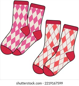 ANKLE LENGTH ARGYLE PATTERN SOCKS PAIR IN EDITABLE VECTOR FILE