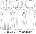 ANKLE LENGTH DOUBLE LAYER DRESS WITH BACK SLIT DETAIL DESIGNED FOR YOUNG WOMEN AND WOMEN IN VECTOR FILE