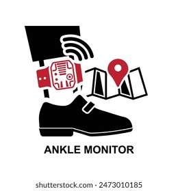 Ankle monitor icon.Human legs attached bail RFID Tag isolated on background vector illustration.