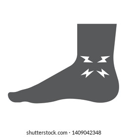 Ankle pain glyph icon, body and pain, leg injure sign, vector graphics, a solid pattern on a white background, eps 10.