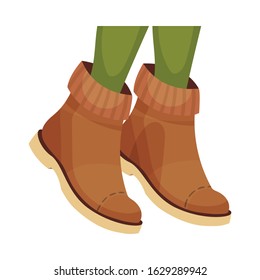 Ankle Shoes or Boots with Thick Sole for Autumn or Spring Season Vector Illustration
