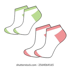 Ankle socks vector design mockup template technical flat sketch.