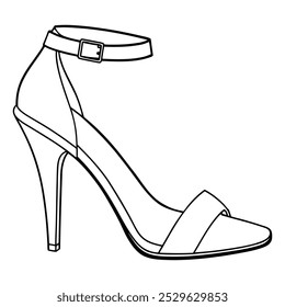 Ankle Strap Heels Line Art Illustration with Thin Straps and High Heels