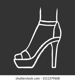 Ankle strap high heels chalk icon. Woman stylish footwear design. Female party stiletto shoes, luxury modern summer sandals. Fashionable clothing accessory. Isolated vector chalkboard illustration