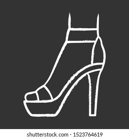 Ankle strap high heels chalk icon. Woman stylish footwear design. Female stiletto shoes, luxury modern summer sandals. Fashionable chic clothing accessory. Isolated vector chalkboard illustration