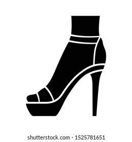 Ankle strap high heels glyph icon. Woman stylish footwear design. Female party stiletto shoes, luxury modern summer sandals. Silhouette symbol. Negative space. Vector isolated illustration