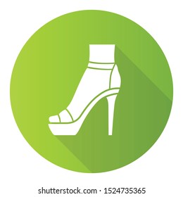 Ankle strap high heels green flat design long shadow glyph icon. Woman stylish footwear design. Female party stiletto shoes, luxury modern summer sandals. Vector silhouette illustration