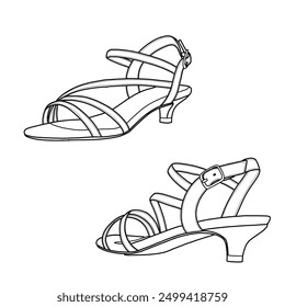 Ankle-strap slingback with buckles and low heels isolated on a white background, vector illustration.