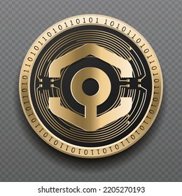 Ankr (ANKR) cryptocurrency golden coin isolated in transparent background. Virtual currency token symbol vector illustration based on cryptography and block chain technology.