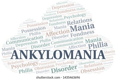 Ankylomania word cloud. Type of mania, made with text only.