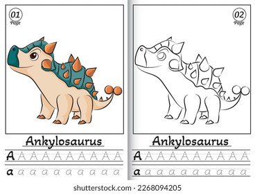 Ankylosaurus Alphabet ABC Coloring Page A. Tracing all letters of English alphabet