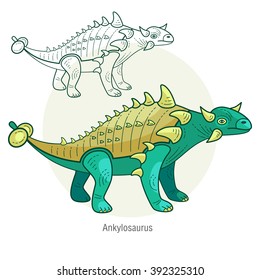 Ankylosaurus. Ancient jurassic reptile, vector illustration cartoon prehistoric dinosaur isolated on white background. Full-color flat images animal and abstract linear. 