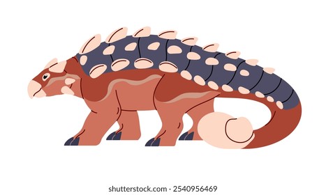 Ankylosaurus. Armored dinosaur with tail club, covered with plates back. Prehistoric reptile. Herbivorous animal of Jurassic era. Paleontology. Flat isolated vector illustration on white background