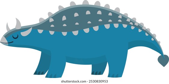 Ankylosaurus con un cuerpo azul y placas blindadas grises está caminando de izquierda a derecha. Sus ojos están cerrados como si estuviera soñando