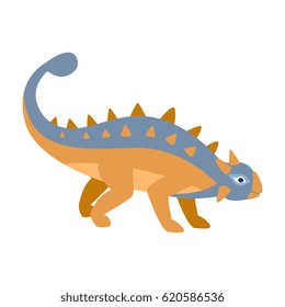 Ankylosaurus Blue And Orange Dinosaur Of Jurassic Period, Prehistoric Extinct Giant Reptile Cartoon Realistic Animal