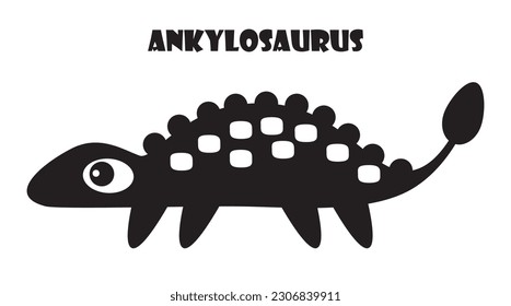 Ankylosaurus . Cute dinosaurs cartoon characters . Silhouette black isolated color . Flat design . Vector illustration .