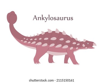 Ankylosaurus with a dangerous tail. Herbivorous dinosaur of the Jurassic period. Vector cartoon isolated illustration. White background