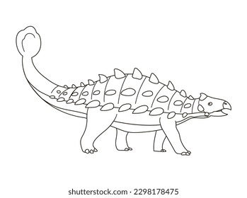 Ankylosaurus with a dangerous tail. Herbivorous dinosaur of the Jurassic period. Vector cartoon illustration. Black and white line. Coloring page for kids