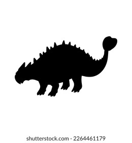 Ankylosaurus dinosaur black silhouette, flat vector illustration isolated on white background. Prehistoric time wild reptile animal black icon.
