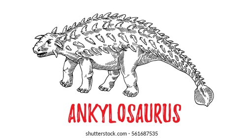 ankylosaurus Dinosaur. Isolated vector illustration. Engraved style illustration.