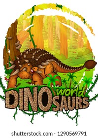 Ankylosaurus on the background of the forest. Vector logo. Dinosaur world
