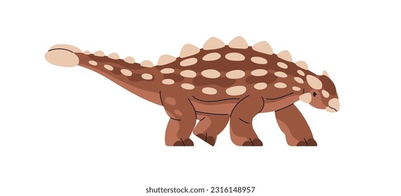 Ankylosaurus, prehistoric ancient dino. Extinct big dinosaur with spikes, side view. Prehistory spiky reptile animal of Jurassic period. Flat vector illustration isolated on white background