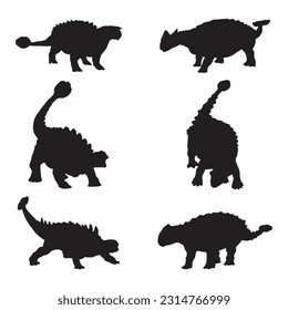 ankylosaurus silhouette set collection isolated black on white background vector illustration