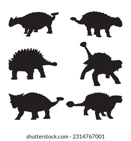 ankylosaurus silhouette set collection isolated black on white background vector illustration