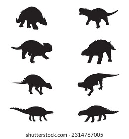 ankylosaurus silhouette set collection isolated black on white background vector illustration