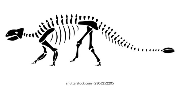 Ankylosaurus skeleton . Silhouette dinosaurs . Side view . Vector .