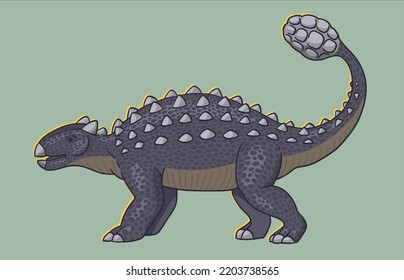 Ankylosaurus Stegosaurus Pteranodon Spinosaurus Dinosaur. Illustration in vintage retro style linocut. Print.