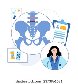 Ankylosing spondylitis. Arthritis that causes inflammation in the joints and ligaments of the spine. Inflamed and fusion vertebrae in the spinal column. Chiropractor appointment in the medical office