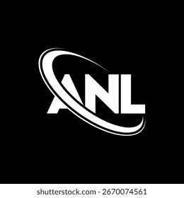 Logotipo de ANL. Diseño del logotipo de la letra ANL. Logotipo de ANL inicial enlazado con el círculo y el logotipo del monograma en mayúsculas. Tipografía ANL para tecnología, negocio y marca inmobiliaria.