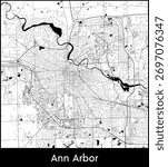 Ann Arbor city map, United States - Topographic vector map poster