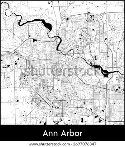 Ann Arbor city map, United States - Topographic vector map poster