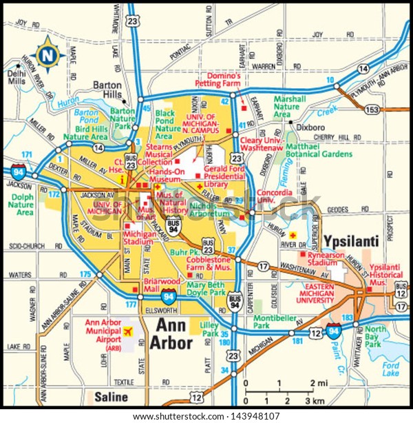 map of ann arbor Ann Arbor Michigan Area Map Stock Vector Royalty Free 143948107 map of ann arbor