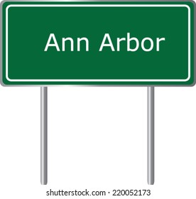 Ann Arbor, Michigan, road sign green vector illustration, road table, USA city
