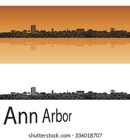Ann Arbor skyline in orange background in editable vector file