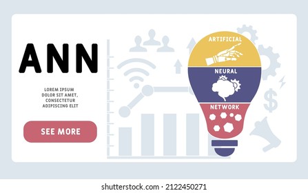 ANN - Artificial Neural Network acronym. business concept background. vector illustration concept with keywords and icons. lettering illustration with icons for web banner, flyer, landing pag