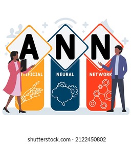 ANN - Acrónimo de red neuronal artificial. fondo de concepto de negocio. concepto de ilustración vectorial con palabras clave e iconos. ilustración con iconos para banner web, volante, página de inicio