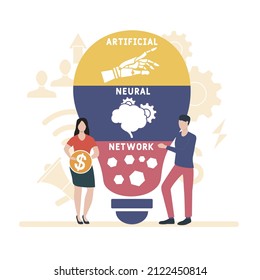 ANN - Acrónimo de red neuronal artificial. fondo de concepto de negocio. concepto de ilustración vectorial con palabras clave e iconos. ilustración con iconos para banner web, volante, página de inicio