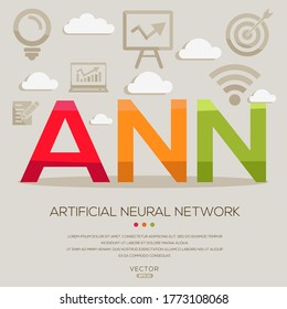 Una media (red neuronal artificial), letras e iconos,Ilustración vectorial.