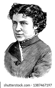 Anna E. Dickinson, 1842-1932, sie war eine amerikanische Rednerin und Vorleserin, berühmt für ihre Rolle als Abschaffungskünstlerin für Frauenrechte, Vintage-Line-Zeichnung oder Gravitation-Illustration