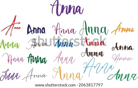 Anna Girl Name in Multi Fonts Typography Text