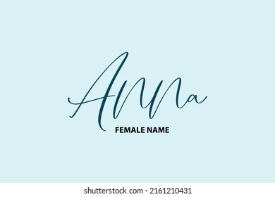 Anna Text Lettering Female First Name On Cyan Background