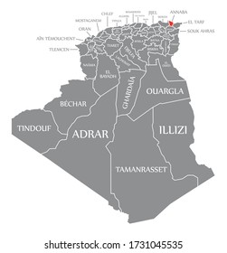 Annaba red highlighted in map of Algeria
