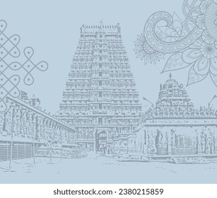 Annamalaiyar Temple,  Thiruvannamalai. tamil nadu vector illustration for wall graphics