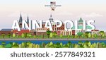 Annapolis city skyline colorful vector illustration. Travel poster