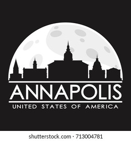 Annapolis Full Moon Night Skyline Silhouette Design City Vector Art Moon.